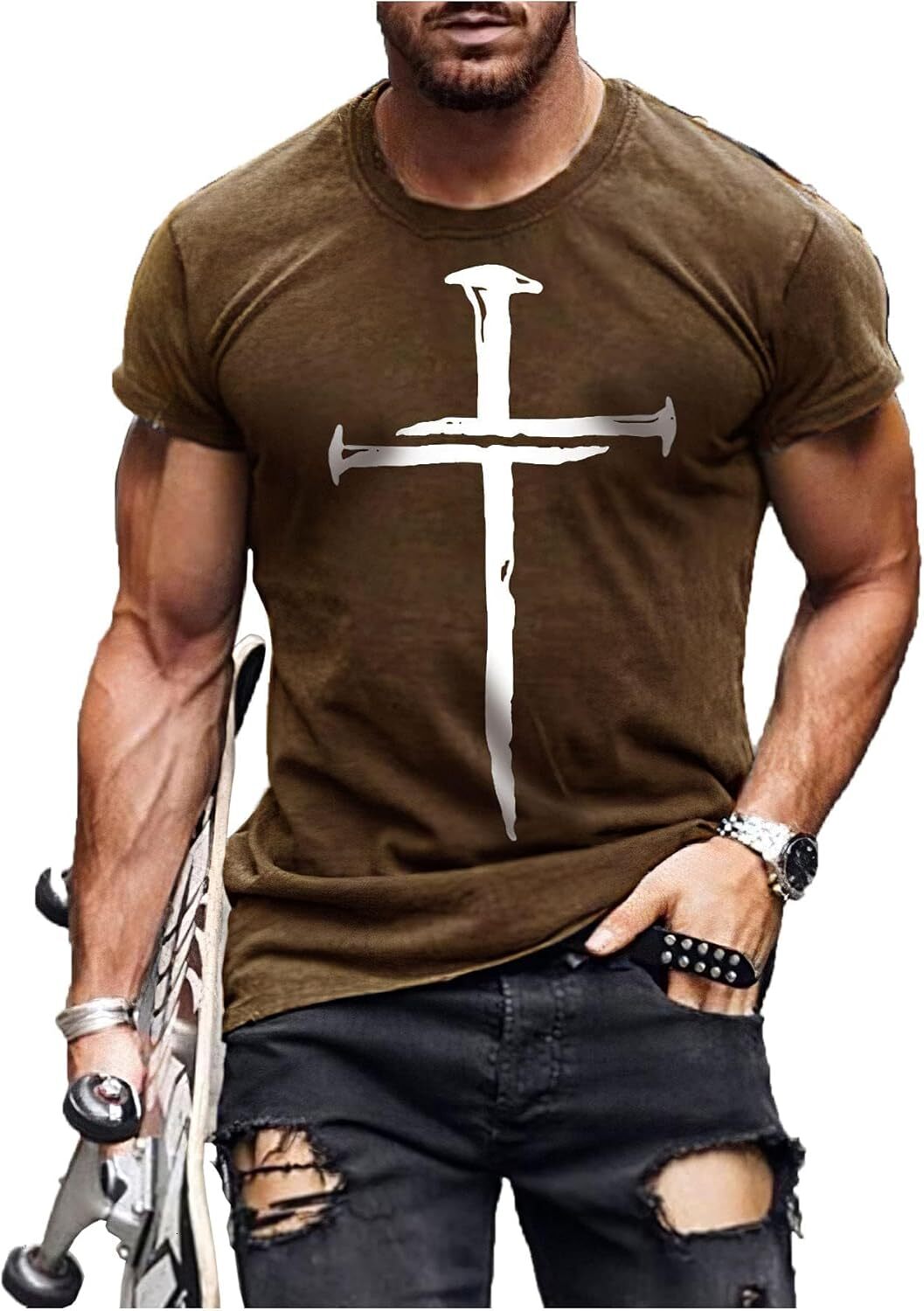 Mens T shirt Mens T-Shirts Jesus Cross Faith Vintage Oil Painting Casual T-Shirts Summer Crew Neck Short Sleeve Christian Tops tee Casual tops summer 
