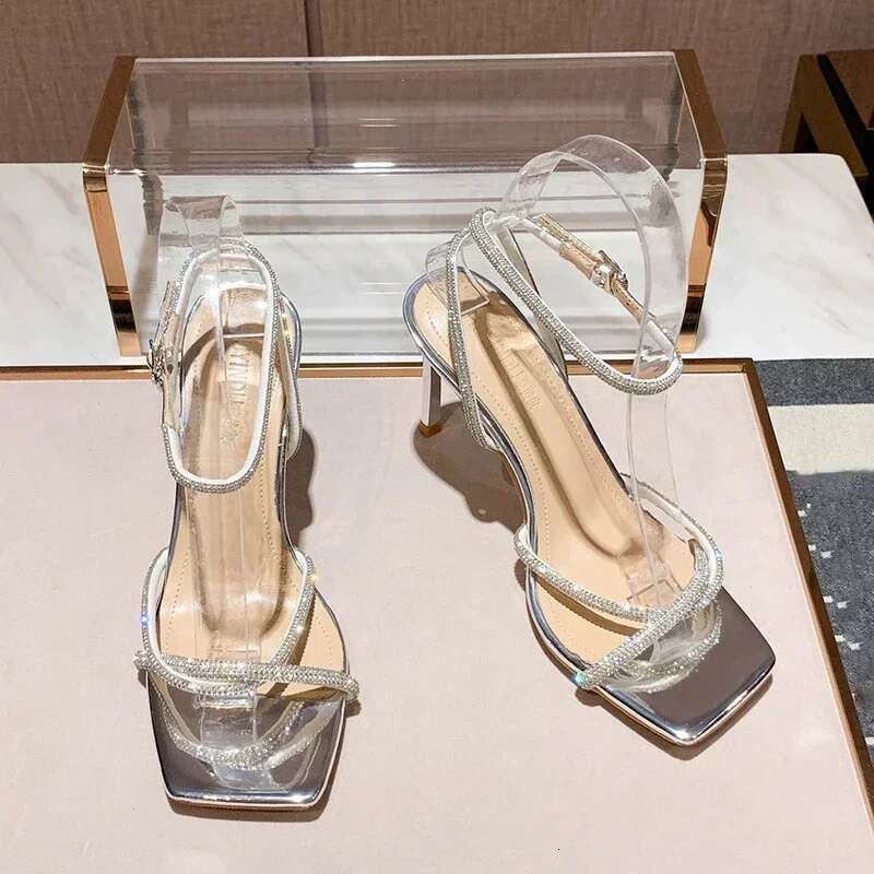 High Heel Size Sexy Woman Rhies Gladiator Sier High Heels Ankle Strap Strappy Sandals Women Stiletto Party Bridal Shoe