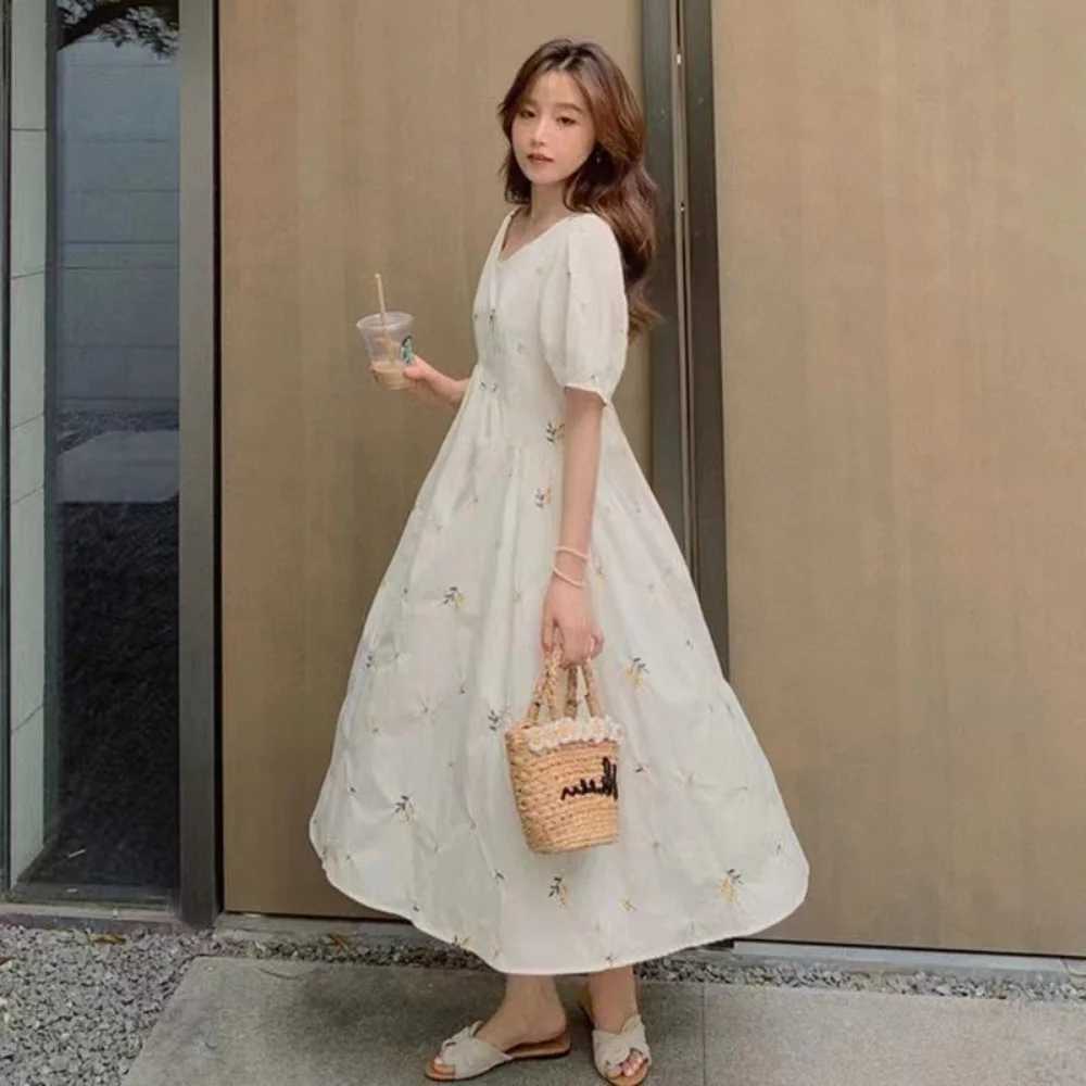 Pregnacy Dress Bowknot Dress Women Bubble Sleeves Chiffon Small Flower Printing Maternity Clothing Pregnant Woman ClothesT250311
