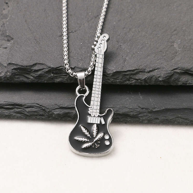 Hip Hop Music Guitar Necklace Street Personality Bounce Ti Steel Sweater Chain Pendant Jewelry Trend