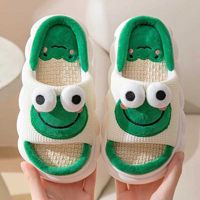Childrens Four Seasons Linen Slippers Childrens Four Seasons Linen Home Boys and Girls Linen Thick PVC Thickened SlippersT250311