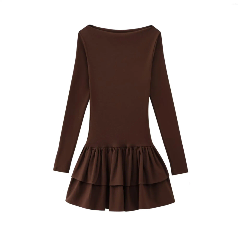 Casual Dresses Women Solid Tierred Mini Elegant O-neck Long Sleeve Slim Ruffles Party Dress Summer Streetwear