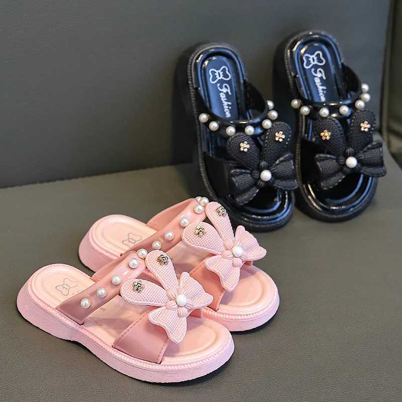 Girl Slippers Cute Bow Princess Summer Sandals 4-12 Years Old Girls Wearing Slippers Outside Children Fashionable SlippersT250311