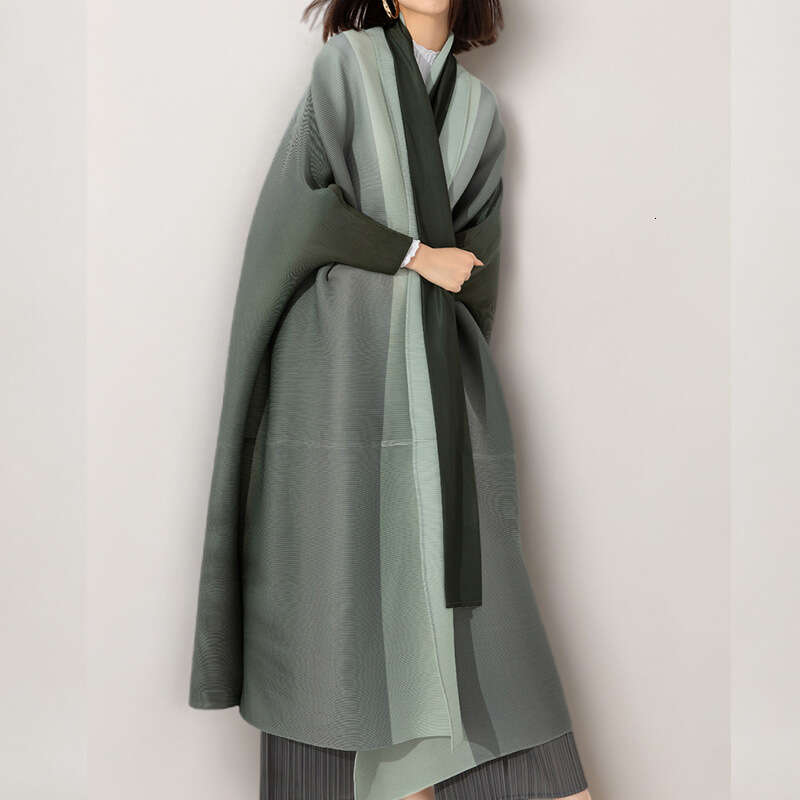 Miyake Windbreaker Jacket Women's Gradient Loose Plus Size Fat Mm Lace Up Pleated Shawl