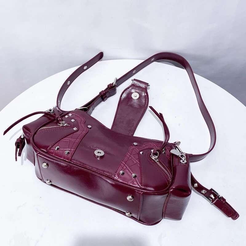 Moto & Biker Bags For Women Designer Handbags And Purses 2025 New In PU Oil Wax Vintage Rivet Small Underarm Shoulder Bag