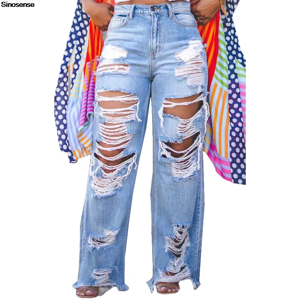 Womens Casual Loose Ripped Denim Pants High Waist Boyfriend Destroyed Distressed Wide Leg Jeans Daily Wear Street Y2K 250311