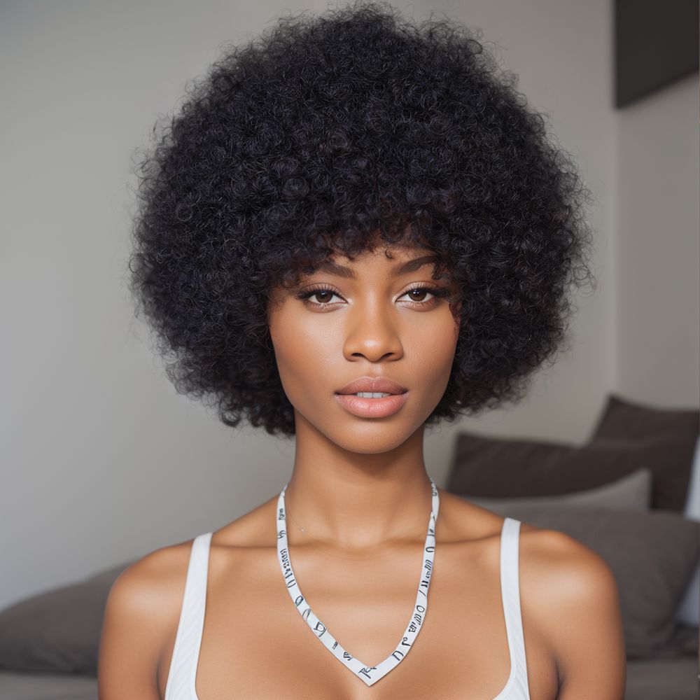 10 Inch Afro Curly Pixie Cut Wig Real Human Hair Machine Made Natural Black Explosive Curly Style Perfect for a Bold and Stylish Look