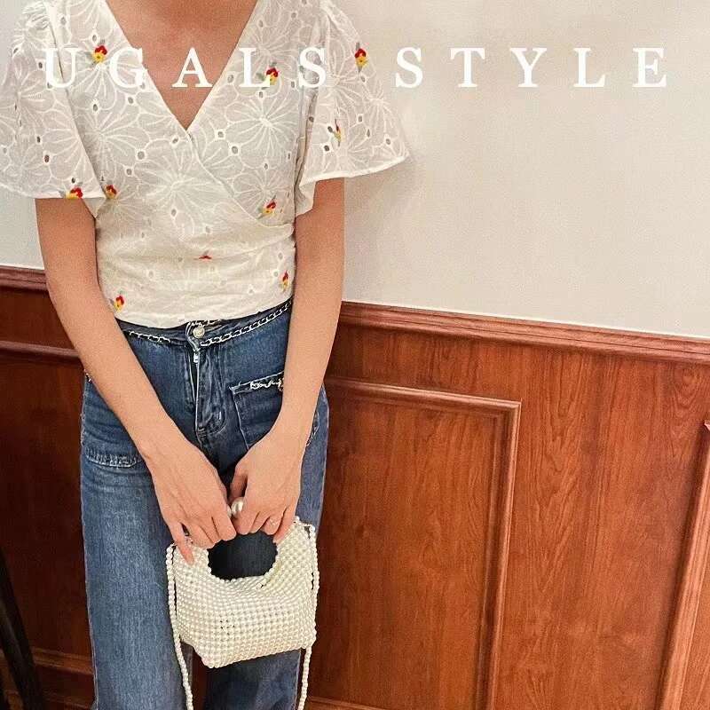Pearl Beading Woven Handmade Hobo Fashion Women Handbag Evening Wedding Party Clutch Purse Shoulder Crossbody Bag