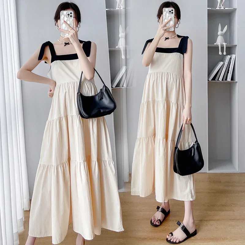 Summer Sweet Pregnant Women Dress Backless Square Collar Sleeveless Maternity Strap Dress Long Loose Pregnancy Beach Dress LooseT250311