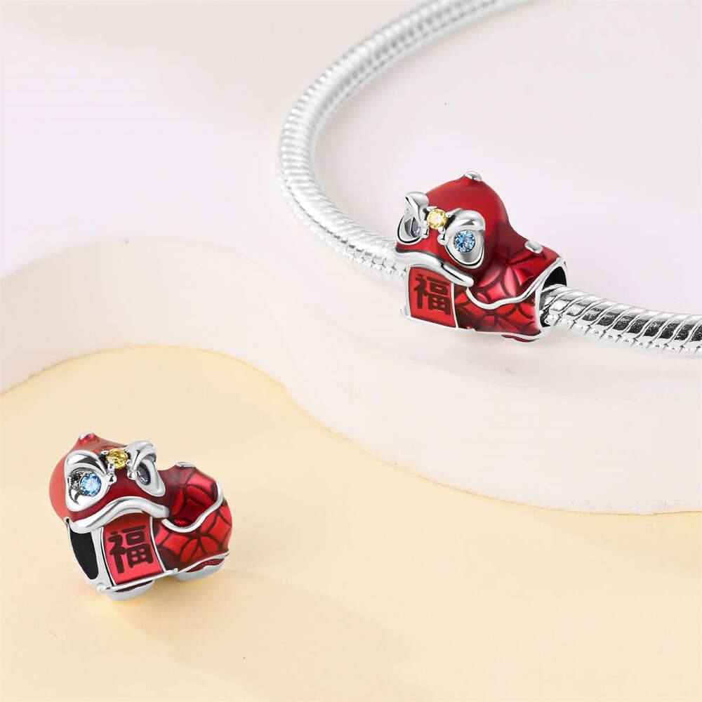 Hot selling New Year Series 925 sterling silver Lion Dance Red Lantern Lucky Cat Charms Pendant Beads fit bracelet diy for women jewelry gift