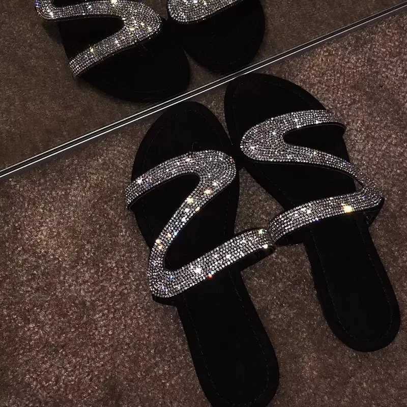 Spring/summer 2024 new sandals women bright diamond casual outdoor travel flip flop beach shoes n-slip durable slippers msXJ250311