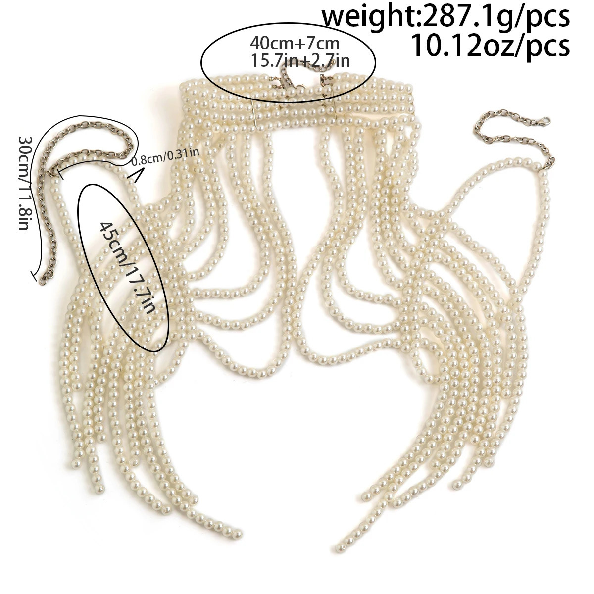 Ingemark Elegant Multilayer Imitation Pearl Shoulder Chain Necklace for Women Wed Bride Goth Tassel Neck Rave Party Body Jewelry 250303