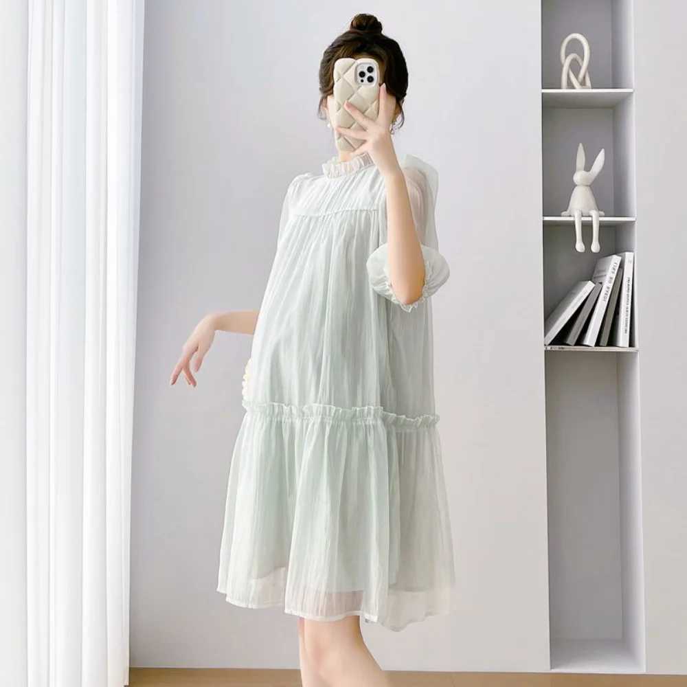 Maternity Dress 2023 Summer Womens Dresses Doll Collar Chiffon Pregnant Woman Dress Maternity Dresses Pregnancy ClothesT250311