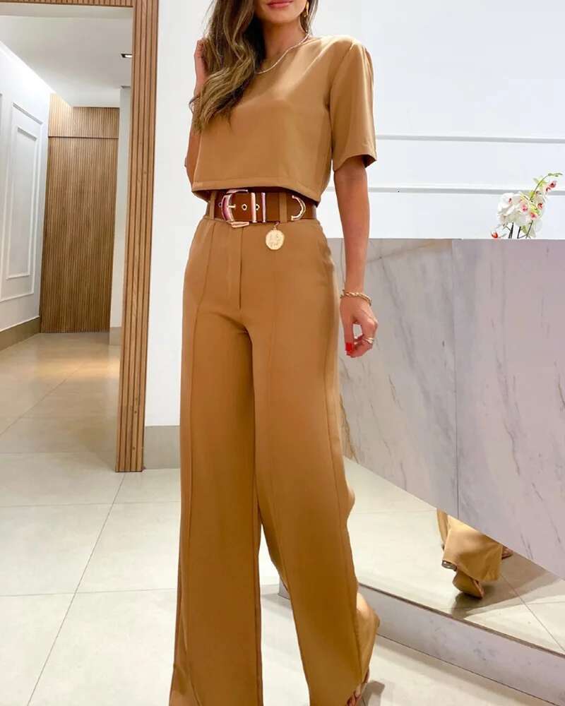 Summer Temperament Commuter Solid Color Short-Sleeved Pants Fashion Casual Suit Women's Two Pieces Set New In Matching