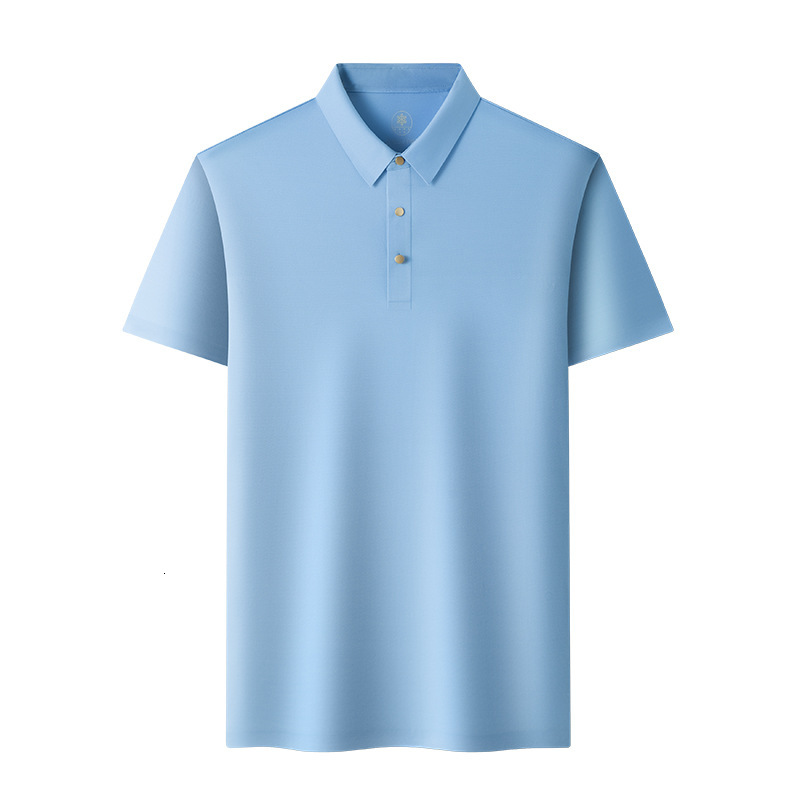 Ice silk short sleeved polo shirt, business casual formal wear, no iron high-end pure color high elasticity t-shirt, men's light luxury tracksuit
