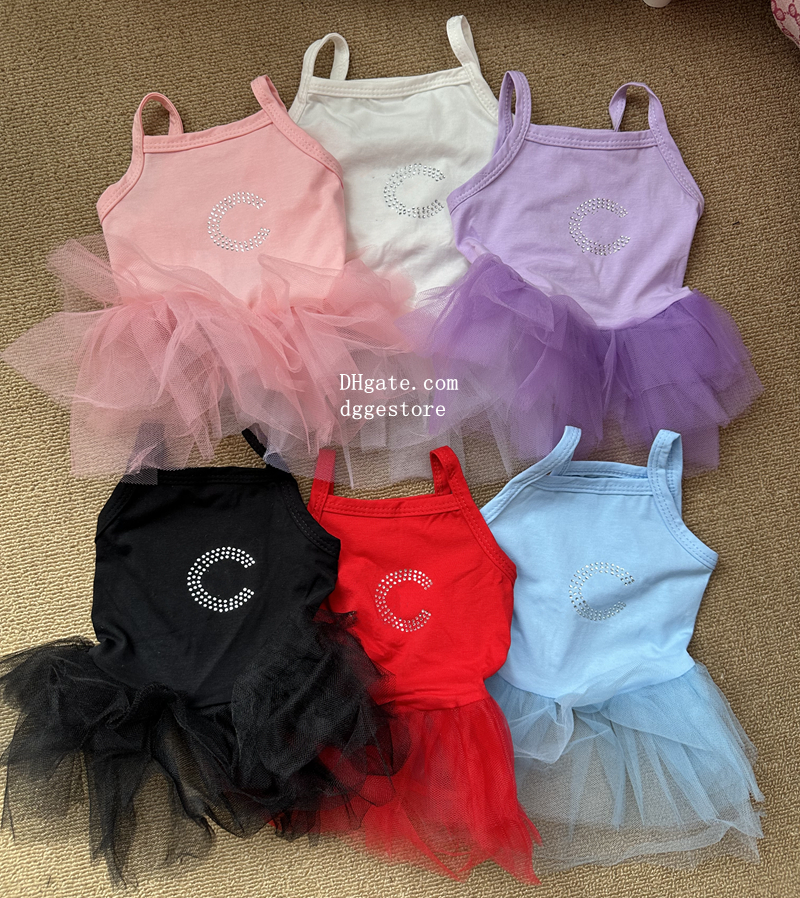 free shipping Designer Clothes Candy Dresses for Small Dogs Girl ic Rhinestone Letters Pattern, Dog Wedding Dress with lti-Layer Princess Tutu Skirt Y