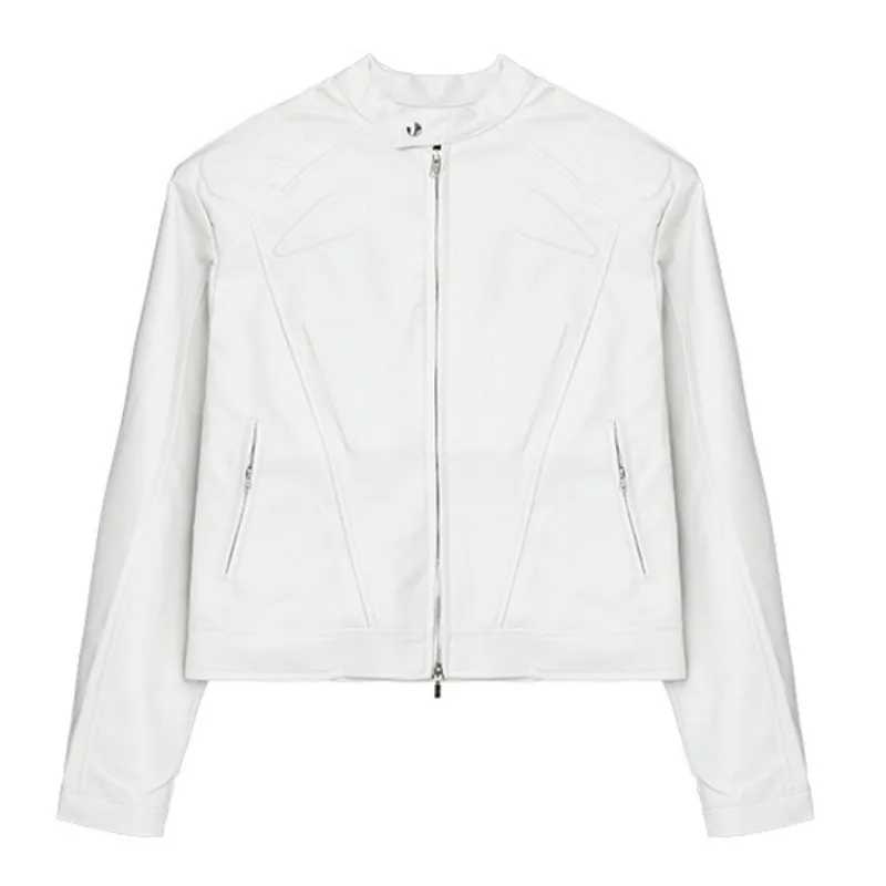 Motorcycle Leather Jacket Men Cropped Korean Fashion Shoulder Pad PU Bomber Coats Male Street Hip Hop Racing Retro Outwear NewT250311