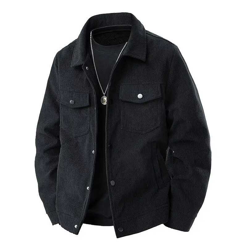 Spring and Autumn mens corduroy lapel jacket 2025 mens new American retro brand loose and handsome multi-pocket cargo jacketT250311