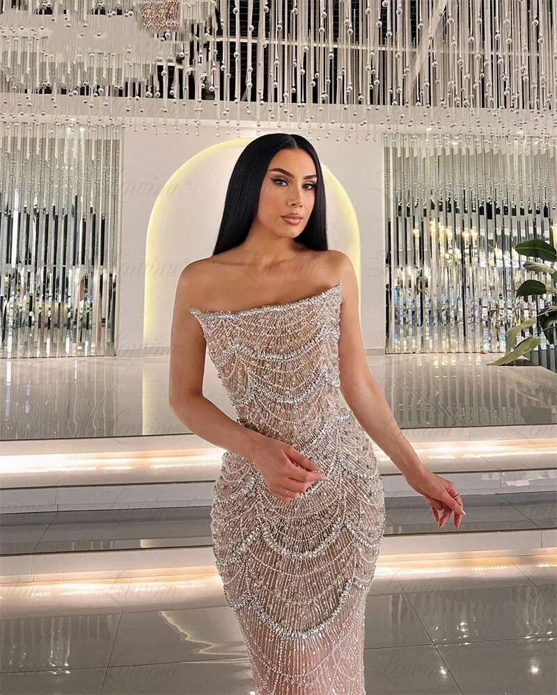 Amazing Crystals Mermaid Ball Gown Strapless Party Evening Be Reception Custom Birthday Engagement Dresses prom