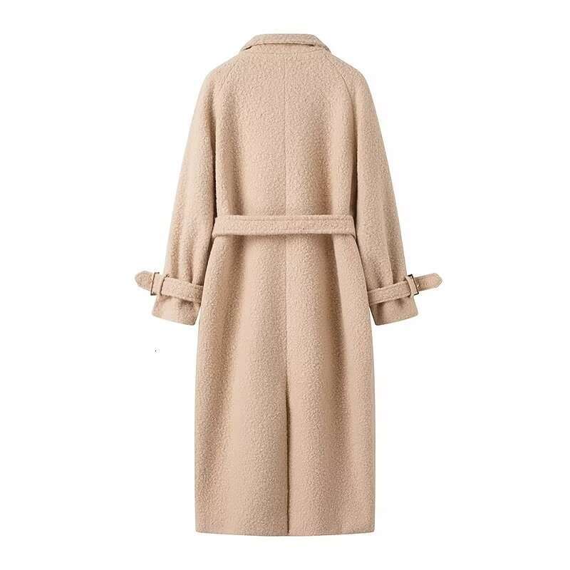 Zatrax-2024 Spring And Autumn Monsoon Women's Belt Double Row Button Long Woolen Loop Windcoat Coat