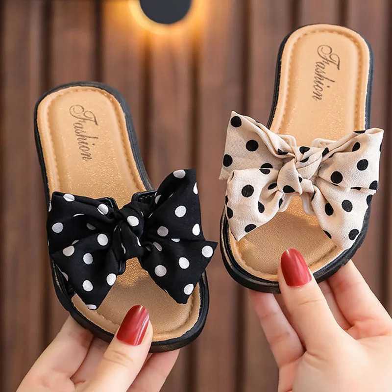 2023 New Bow Open Toe Slide Sandals Non-slip Flip Flops Children Home Slippers Kids Girls Summer Cute Beach Slippers CSH1343T250311