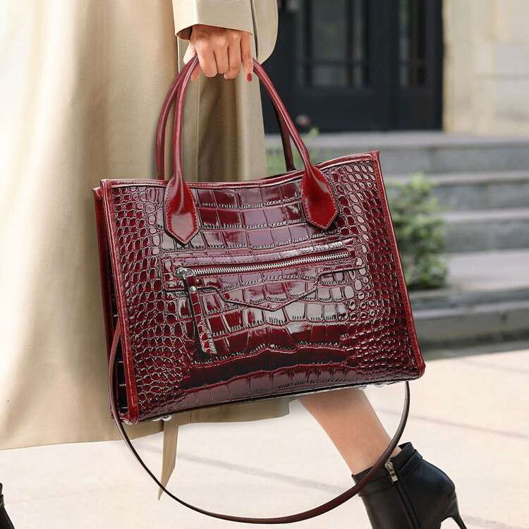 Women's Bags Wind tote bag autumn and winter, high-end crocodile patterned commuting bag, fashionable large capacity single shoulder handbag for 