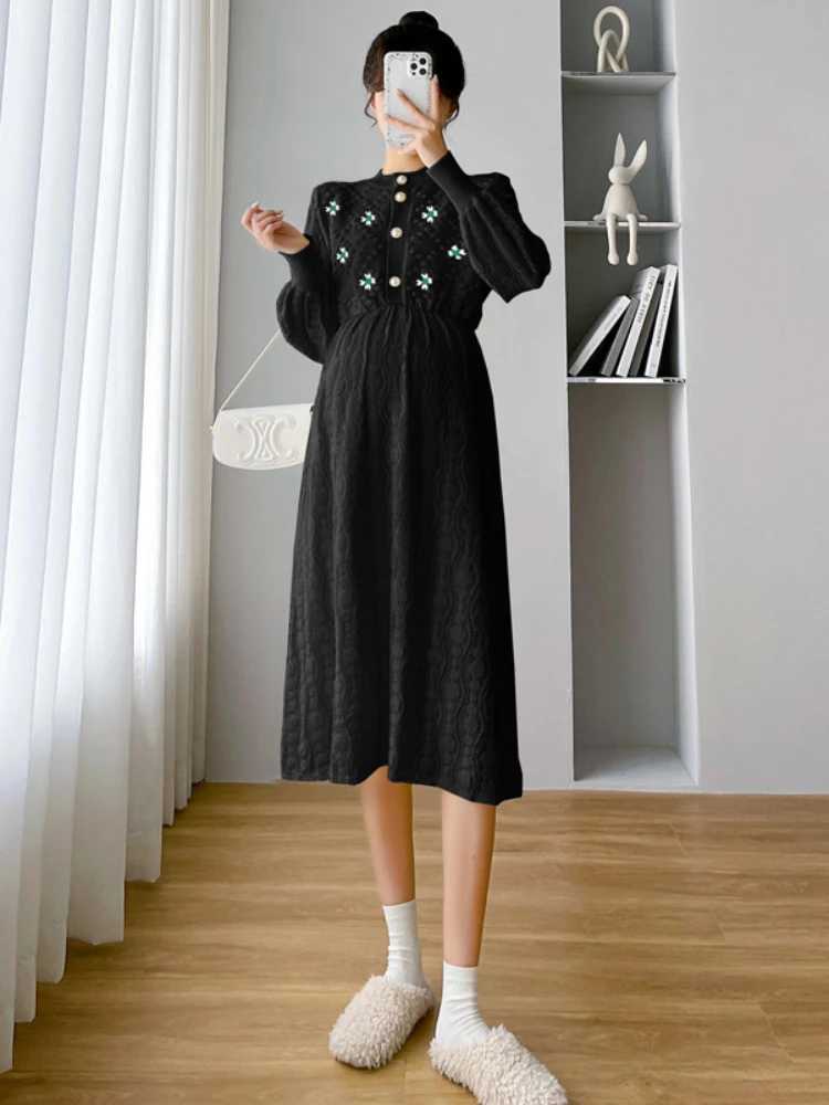 maternity dress Autumn Winter Dress Female Medium Length Bottom Skirt Leisure pregnancy photoshoot dress pregnant women clothingT250311