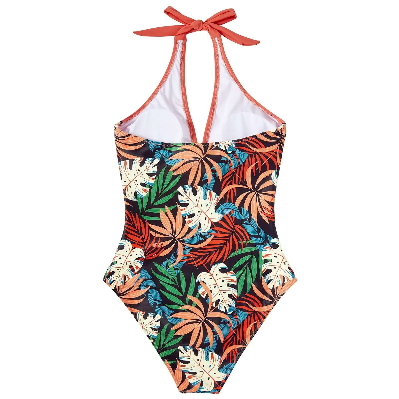 Sexy Bandage One-Piece Bikinis Push Halter Ruched Deep V Neck Backless Lace Up Bathing Suit Patchwork Tummy Control Monokini