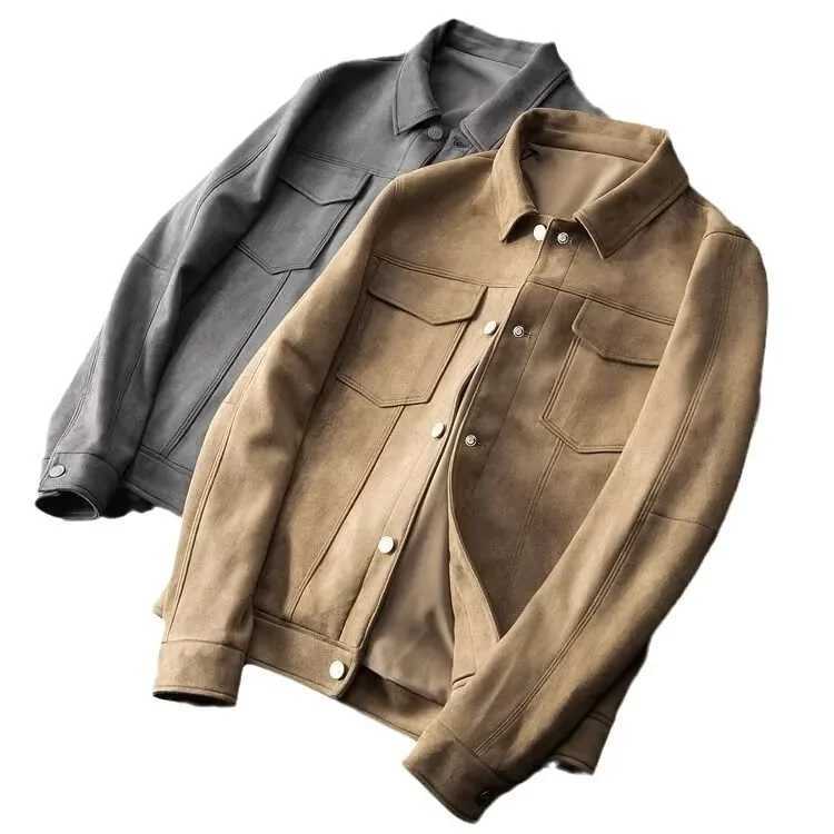 Chamois Leather Vintage Style Mens Jacket Casual Loose Fit Summer Autumn New Arrival Fashion Trendy Lapel WorkwearT250311