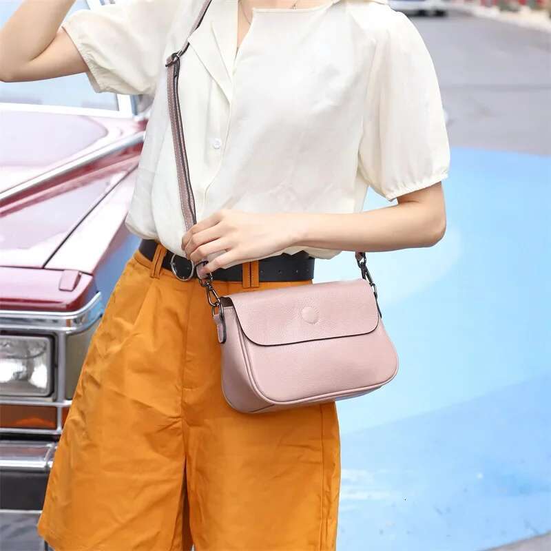2 Straps Genuine Leather Women's Classic Handbag Ladies' Versatile Simple Shoulder Bag, Soft And Lightweight Crossbody Bag