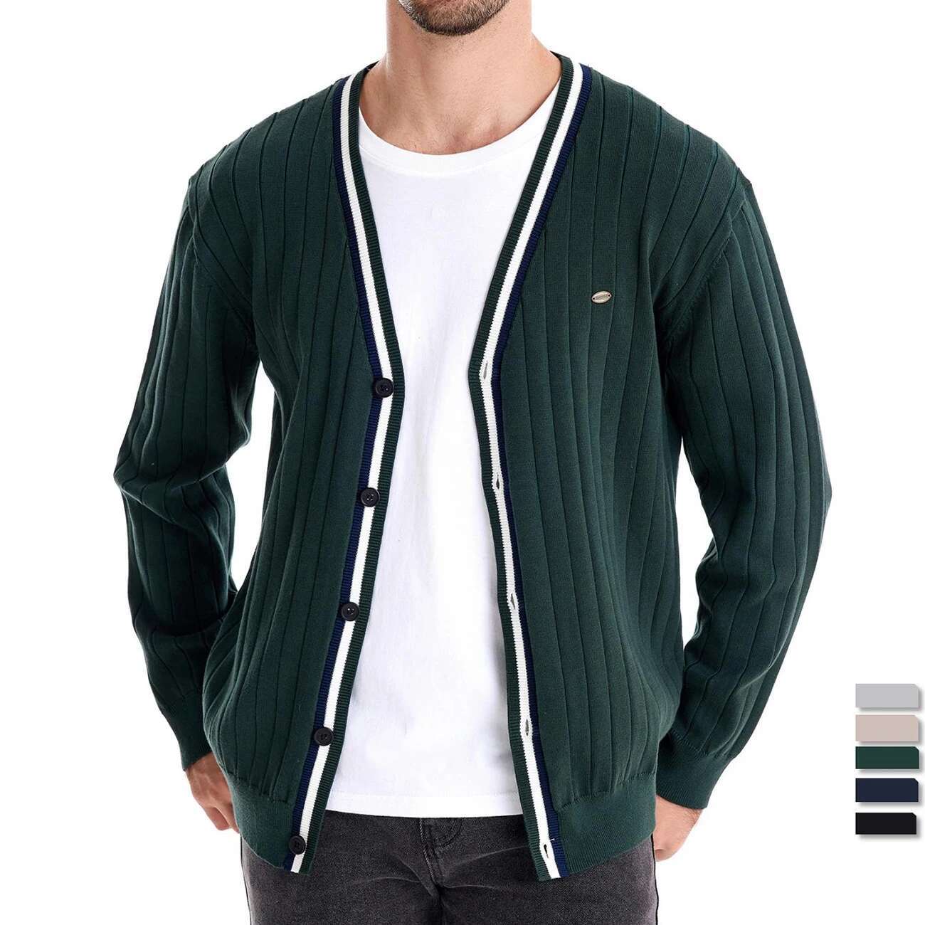 Brand Men's Cotton Cardigan Sweater V Neck Button-Up Casual Youth Knit Sweaters For Men