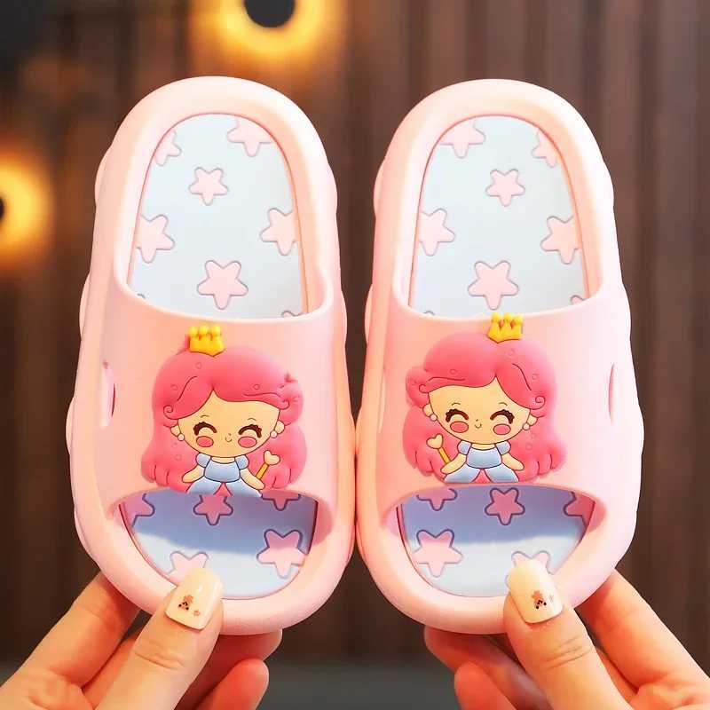 Aged 2-8 Childrens Home Slippers Girls Soft Sole Indoor Bathrooms Cartoon Cute Princess Style Sandals Summer Beach Floor ShoesT250311