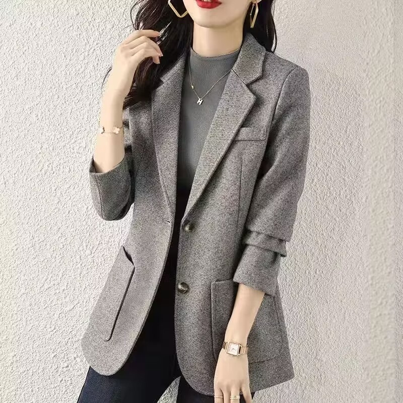 T30Spring Collection Gray Suit Coat for Women - Chic Korean Fashion