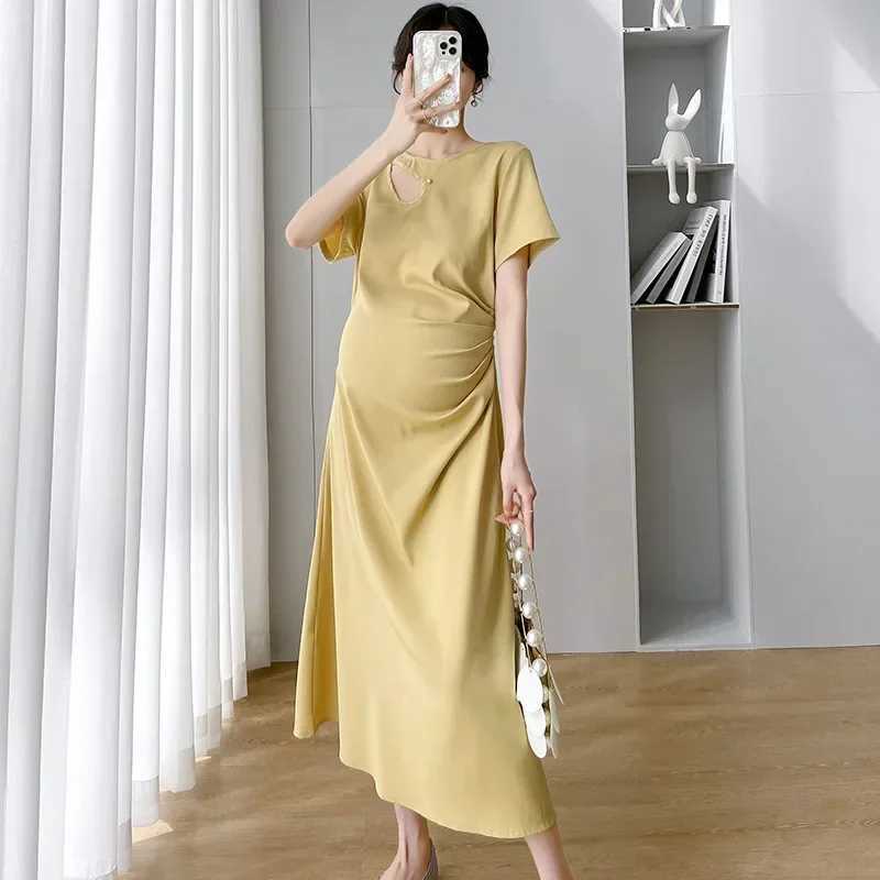 Womens Femme Maternity Elegant Dress Pure color Round Collar Half Sleeve Pregnant Photography Dresses for Take PartT250311