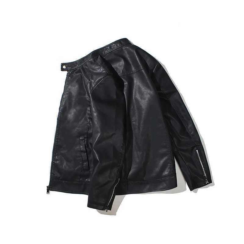 Mens Black Leather Jacket Spring Autumn Fashion Trend Korean Slim Fit Casual Motorcycle Coats Stand Collar Jacket Long SleevesT250311