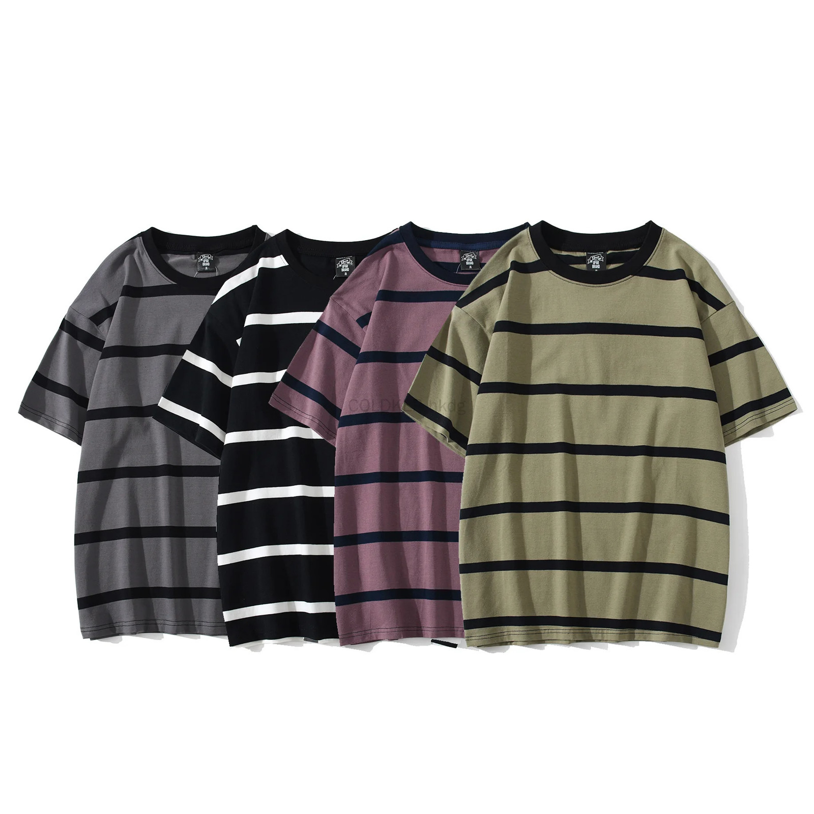 Summer Y2K retro striped mens T-shirt cotton short sleeved T-shirt High Street Basic All match Tops mens street clothing 250310