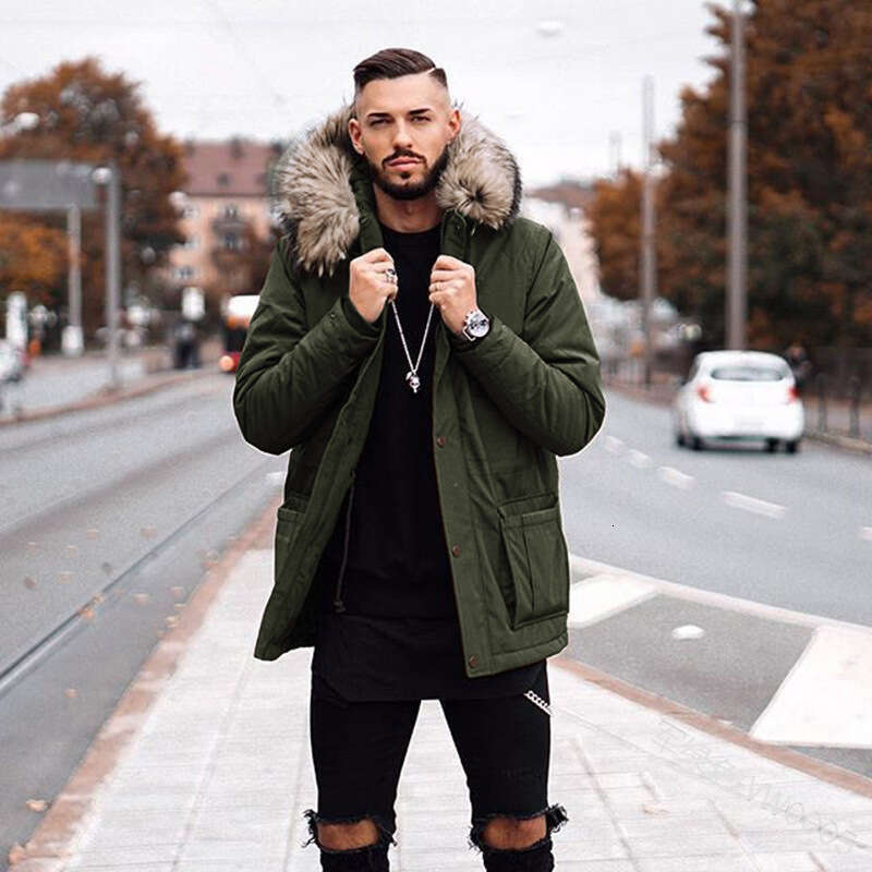 2021 Autumn/Winter New Men's Jacket Medium To Long Hair Collar Cotton Coat W120