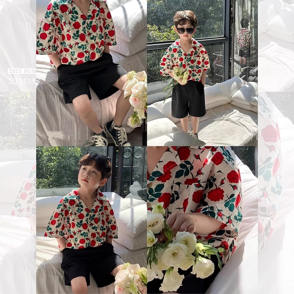 Ddmyshoesvip Hawaiian Flower Boys Summer Brand Top Short Sleeve Shirt Design Sense High End Coat Trendy