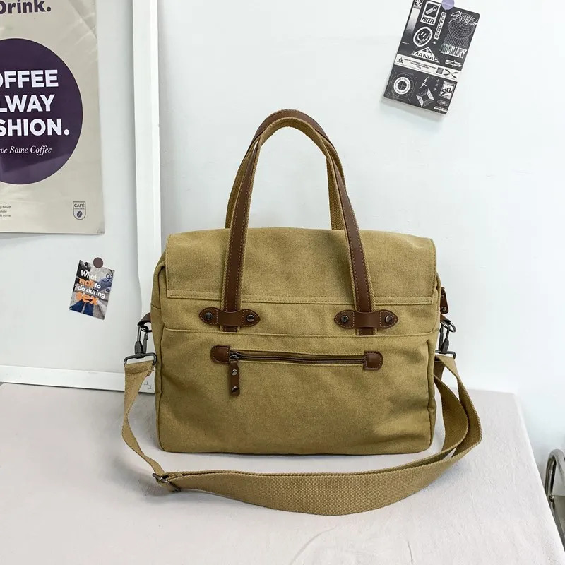 American messenger bag mens short business trip canvas handbag casual single shoulder crossbody Fashion retro trend large c 250311