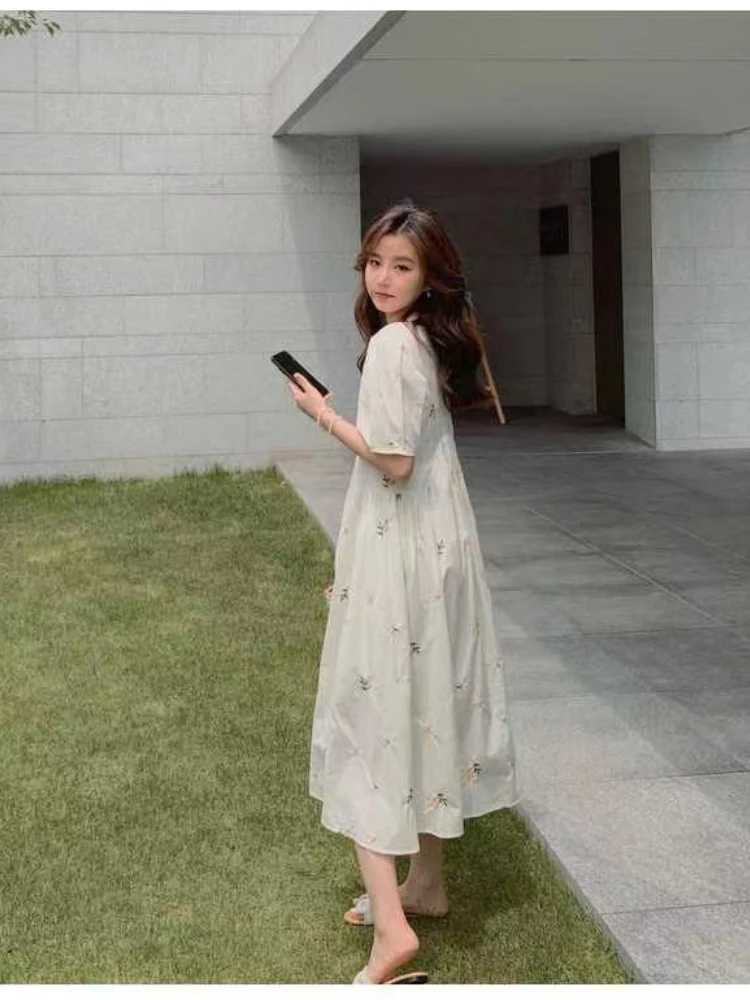 Pregnacy Dress Bowknot Dress Women Bubble Sleeves Chiffon Small Flower Printing Maternity Clothing Pregnant Woman ClothesT250311