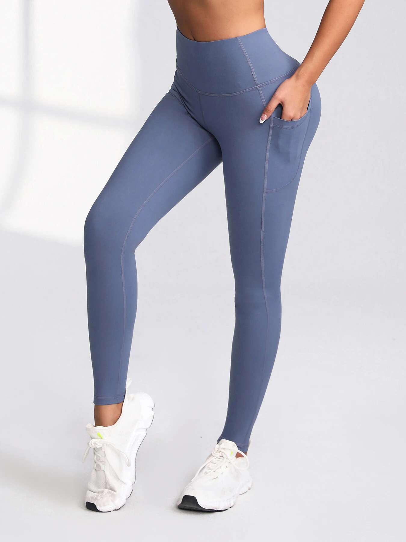 CHRLEISURE 2.0 Pockets Gym Fiess High Waist Activewearsolid Color Sporty Leggings Women Running Outdoors Pants