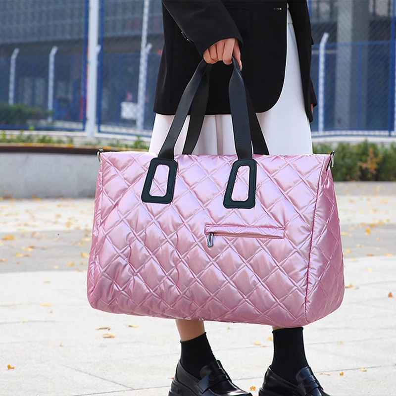 Travel Tote Bag Quilted Plaid Shoulder Duffle Bags Outdoor Camping Shopping Handbag Large Sport Gym Yoga Pack with Wet and Dry 250311