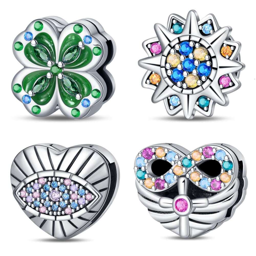 925 Sterling Silver Charm Flat Buckle Four Leaf Clover Eye Sun Hanging Bead DIY Jewelry Accessories Fit silver Snake Bracelet For women jewelry gift
