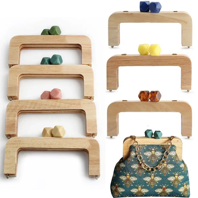 1 Macaron candy colored wallet solid wood handle frame retro messenger bag curled resin head gold DIY 250311