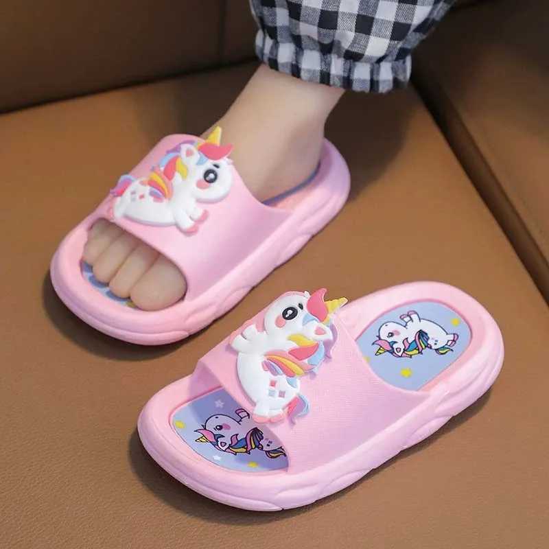 Kids slippers Cute unicorn summer girls slippers Home indoor non-slip bath outdoor beachT250311