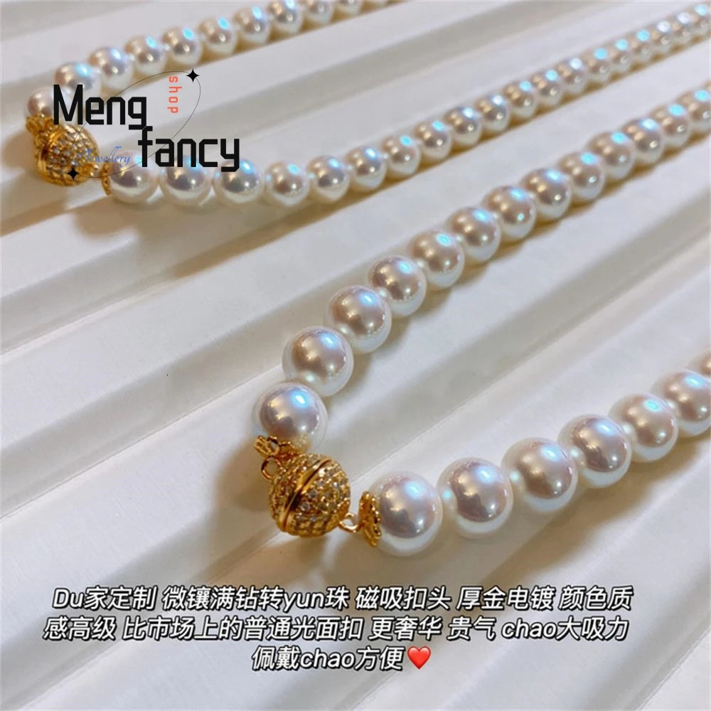 Natural Magnetic Clasp Mother of Pearls Pastel Pearl Necklace Versatile Simple Temperament Exquisite Fashion Fine Jewelry250304
