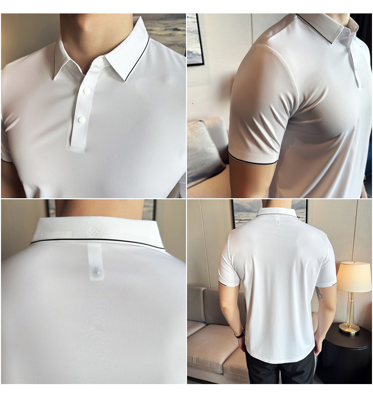 Non marking pressure glue free short sleeved polo shirt business high-end men's clothing, ice silk drape high elasticity nylon ammonia T-shirt fo