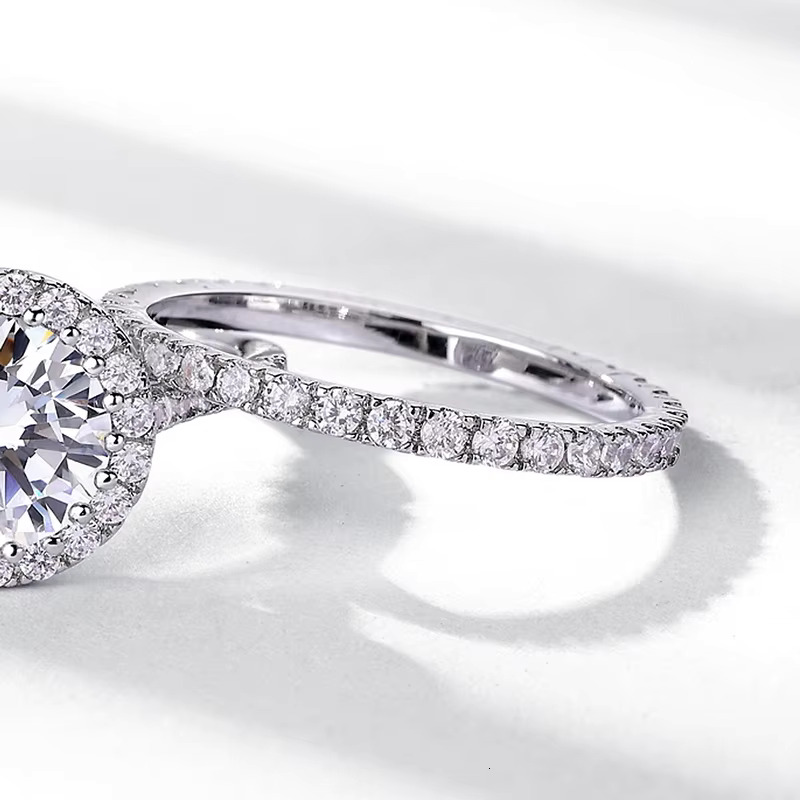 Custom Jewelry White Gold Plated VVS1 GRA 1.5ct 2ct 8mm Moissanite Diamond Wedding Ring Set Jewellery for Couple