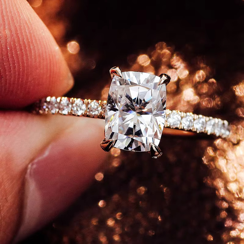 Wholesale Custom Moissanite Jewelry 10k Gold Wedding Engagement Moissanite Diamond Women Radiant Cut Ring