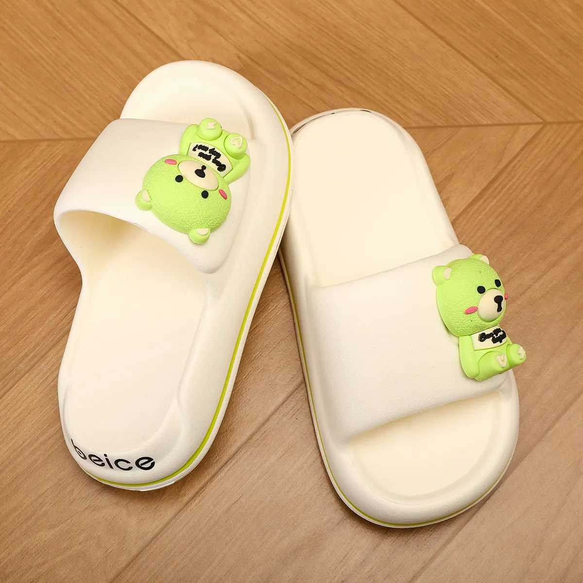 Kids Cartoon Bear Slides - Summer Home Indoor Anti-slip Soft Sole Cute and Comfortable Indoor Boy Slipper SandalsT250311